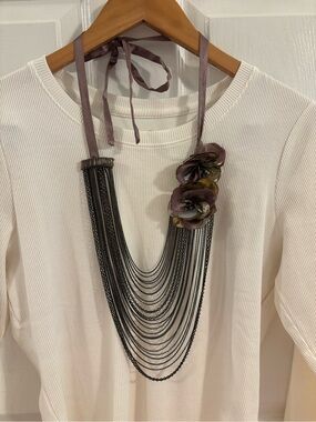 Alberta Feretti for Stylish Multi-Strand Floral Ribbon Necklace - Mauve & bronze
